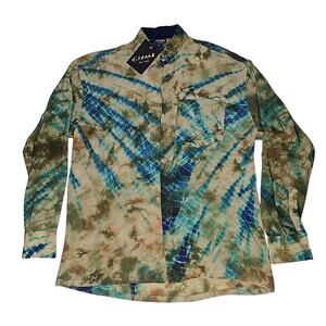 Dilemma Dhun Shroff Silk Shirt NWT Mens XL Abstract Shibori Tie Dye 100% Silk